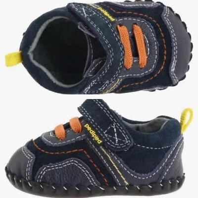 Pediped Tristan Navy - Blue and Orange Baby Walker Shoes Soft Sole - Image 1 of 4