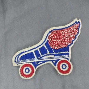 Retro Winged Roller Skate Derby 3 3/4" Red Blue Sew On Patch - Picture 1 of 2