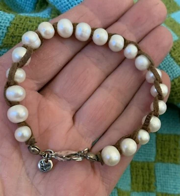 Brazalete estilo cable cuero marrón perla genuina American Eagle 7 pulgadas Foto 1 de 2