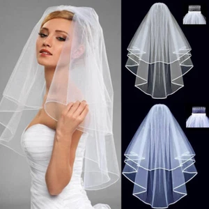 Women Bridal Wedding White Veils 2 Layer Nets Yarn Bride Fashion Veil with Comb - Picture 1 of 10