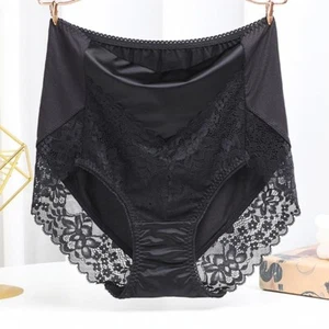 Ladies Lace Satin Underpants High Waist Briefs Panties Seamless Plus Size Comfy - Picture 1 of 13
