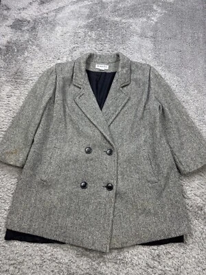 Herman Kay Pea Coat Woman 6 Gray Wool Herringbone Double Breasted Old Money Vtg - Image 1 of 4