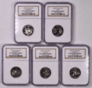 2002-S Clad State Quarters 5 Coin Set - NGC PF69 ULTRA CAMEO - Picture 1 of 2