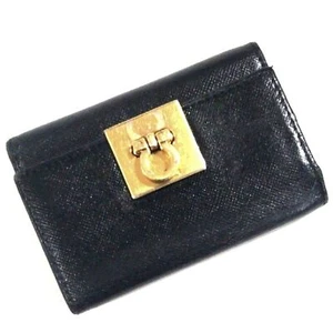 Ferragamo Black Leather Gancini Key Case Holder | Vintage 6 Key Wallet 4"x2.75" - Picture 1 of 12
