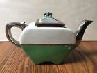 Vintage Art Deco Fraunfelter Ohio Pewter Green Ceramic Tea Pot