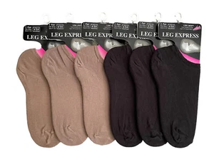 NWT Leg Express Socks Womens Shoe Sizes 4-10 (3-Black 3-Beige No-Show 6 Pairs) - Picture 1 of 8