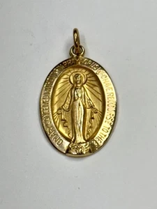 14k Yellow Gold Mary Miraculous Medal Pendant Charm - Picture 1 of 8