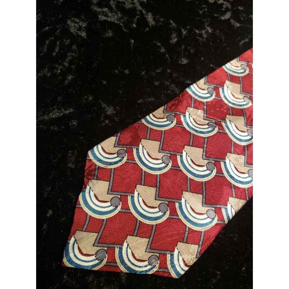 Corbata de cuello bordada Evan-Picone para hombre roja azul geométrica ropa de carrera Foto 1 de 4