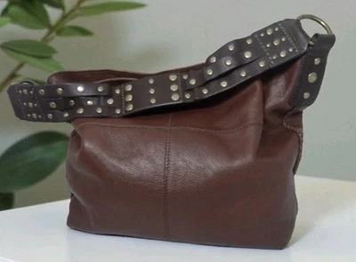 Lucky Brand Y2K Soft Leather Hobo Slouch Shoulder Bag Studded Pebbled Boho READ - Image 1 of 4