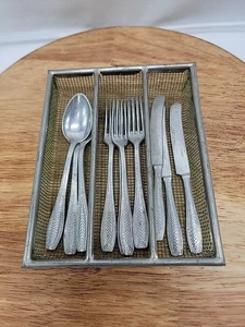 Vintage Deutsches Kinder Aluminium Silberbesteck Set Konvolut 11 Teile mit Tablett - Bild 1 von 5