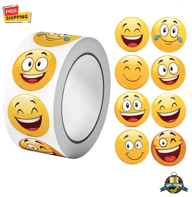 Rollo de 500 pegatinas Happy Face de 1 pulgada divertidas etiquetas emoji embalaje de regalo Foto 1 de 4