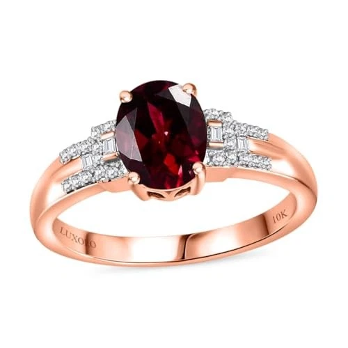 LUXORO Rhodolite Garnet White Diamond 10K Rose Gold Ring for Women Jewelry Ct 2 - Image 1 of 1