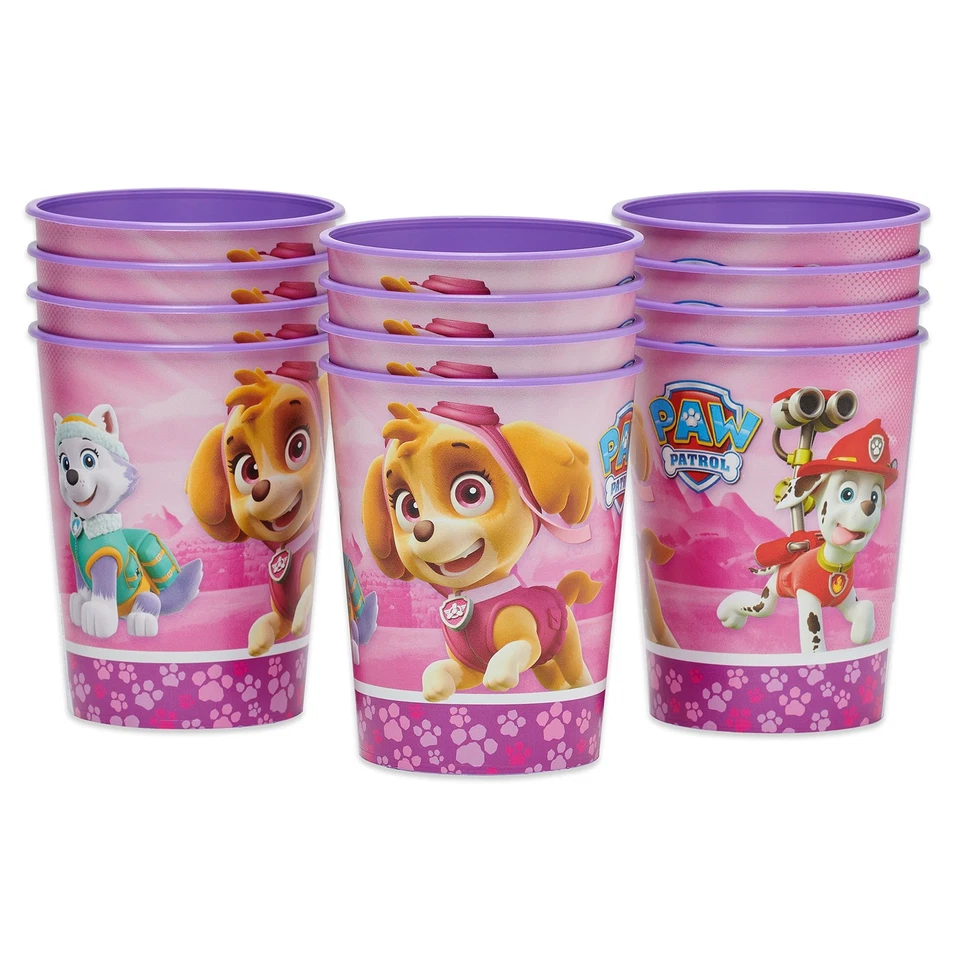 Suministros para fiestas Paw Patrol, tazas de plástico rosa (12 unidades) Foto 1 de 4