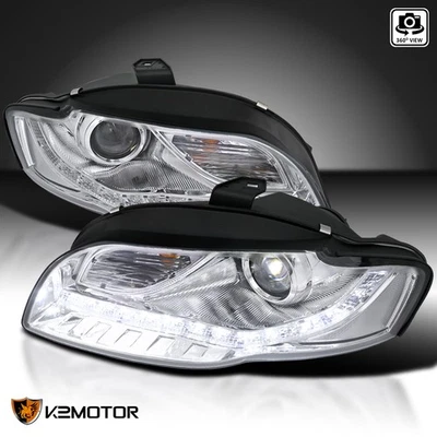 Fits 2006-2008 Audi A4 S4 B7 LED Strip Projector Headlights Headlamps Left+Right Foto 1 de 4