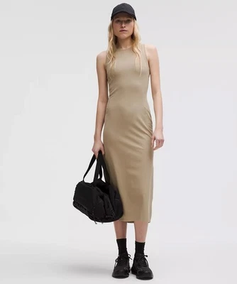 Vestido Lululemon Todo Alineado Acanalado Midi Talla 8 Roble Transparente ¡NUEVO CON ETIQUETAS! Foto 1 de 3