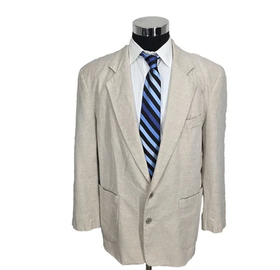 Vtg Dockers Blazer Mens Large 44 Beige Sports Coat Jacket Linen 2 B USA Made - Image 1 of 4