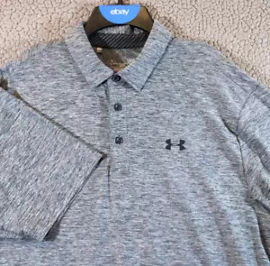 Under Armour UA Polo Shirt Men's Large Gray Heathered HeatGear Golf Performance - Picture 1 of 19