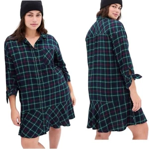 GAP Ruffle Hem Plaid Shirt Mini Dress Academia Preppy Schoolgirl Normcore Size M - Picture 1 of 10