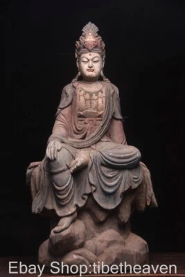 Estatua de Buda Kwan-yin Guan Yin tallada en madera budismo chino antiguo de 36" Foto 1 de 4
