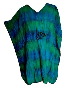 Tie Dye Kaftan Tunic Top Peacock Greens & Blues Size 12-22 Brand New IK2 New - Picture 1 of 2