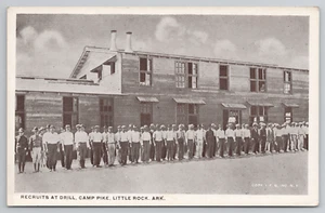 Little Rock AR Recruits at Drill, Camp Pike, Arkansas Postcard US Army Training - Picture 1 of 4