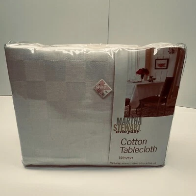 Martha Stewart Everyday Woven Cotton Tablecloth Oblong Solid Check White NWT - Image 1 of 4