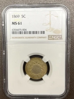 1869 Shield Nickel MS 61 NGC from Chelsea - Image 1 of 2