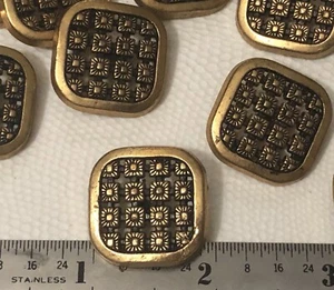 12 Square Perforated Metal Shank Buttons Blazer Jacket Coat Black Gold Tone - Picture 1 of 6