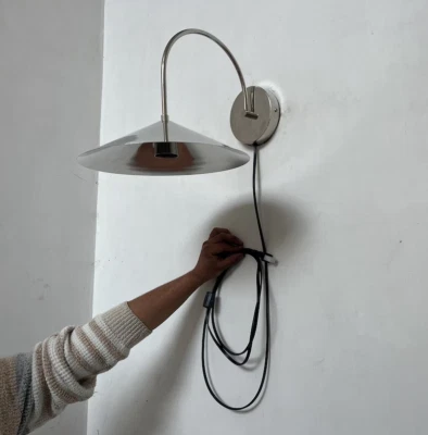 Handmade Brass Plug-in wire Vintage Mid-Century Modern chrome round Wall Sconce - Image 1 of 4