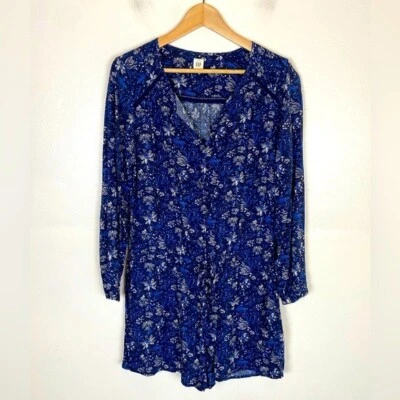 Mameluco floral boho Gap para mujer talla S azul mangas 3/4 cordón bolsillos laterales Foto 1 de 4