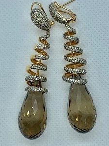 Smoky Topaz, Diamonds 18k Rose Gold Dangling Drop Earrings - Picture 1 of 3
