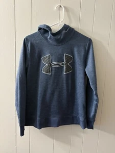 Under Armour Youth Medium Hooded Sweatshirt Blue With Grey Logo EUC School A2 - Picture 1 of 8