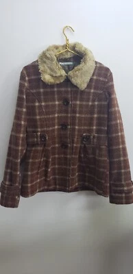Maurices Plaid Pea Faux Fur Collar Coat Womans Size XL - Image 1 of 4