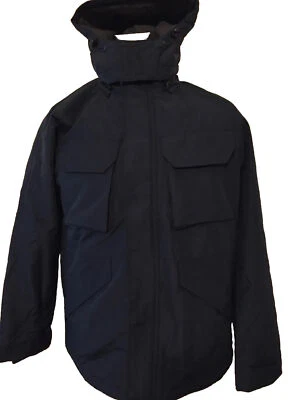 Abrigo Abercrombie & Fitch 2 Cremallera Frontal con Capucha Azul Marino Para Hombre 5 Bolsillos Usado en Excelente Condición Grande L Foto 1 de 4