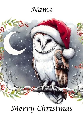 SKY-DREAMERS PERSONALISED Christmas Card Santa OWL Mum Dad Son Daughter Wife Husband I Love