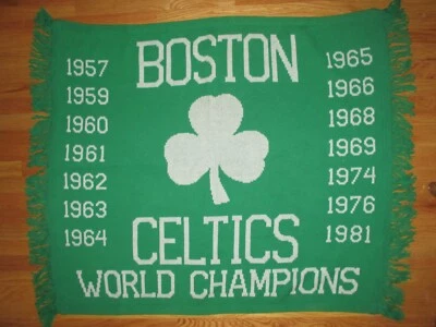 BOSTON CELTICS 57 59-66 68 69 74 76 81 World Champion 42x46 Tapestry LARRY BIRD - Image 1 of 2