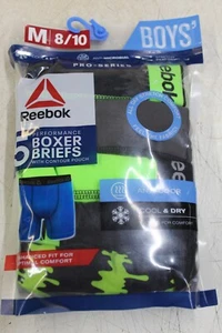 Reebok Boys Performance Boxer Briefs-Pro Series- 5-Pk-Green-M (8/10)-NIP - Picture 1 of 4