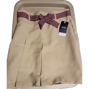 IZOD Girls 16~ Schoolwear Approved Khaki Pleated Scooter Skirt Skort Ribbon Belt - Picture 1 of 12