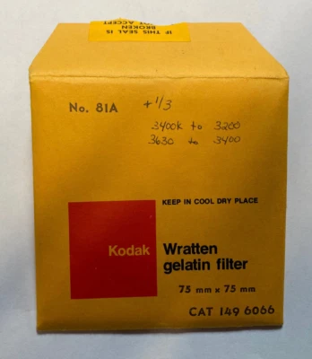 KODAK WRATTEN GELATIN FILTER NO. 81A 3" /7.6cm Square opened w/ filter frame - Image 1 of 2