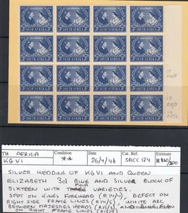 1948 KGVI RSW SOUTH AFRICA 3d SG125 UNMOUNTED MINT Block of 16 with 4 errors! - Picture 1 of 2