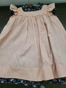 Vintage HOME SEWN GIRLS PINAFORE & DRESS 3T 4T 5T PINK NAVY BLUE W/HANGER - Picture 1 of 5