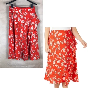 CALVIN KLEIN Orange Floral Ruffle A-Line Skirt NEW Size 8 - Picture 1 of 8