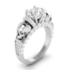 2.55 Ct Round Lab-Created Diamond Skull Engagement Ring Silver White Gold Over