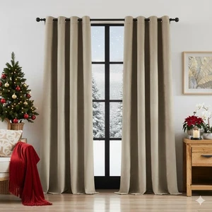 Paquete de 2 cortinas opacas 95 % de cuero gamuza sintética color tostado camel con aislamiento térmico y... - Imagen 1 de 9