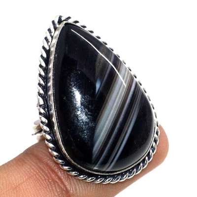 Anillo de ónix negro con bandas enchapado en plata 925 hecho a mano joyería tamaño EE. UU. 9,5 GW Foto 1 de 3