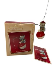 Vintage Hallmark Keepsake Ornament Fishin Mission Christmas Flocked Mouse 2002 - Picture 1 of 7