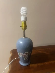 Vintage Ceramic Hand Painted Floral And Blue Lamp - Picture 1 of 12