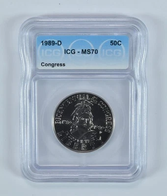 1989-D Congress Commemorative Half Dollar MS70 ICG *8318 - Image 1 of 4