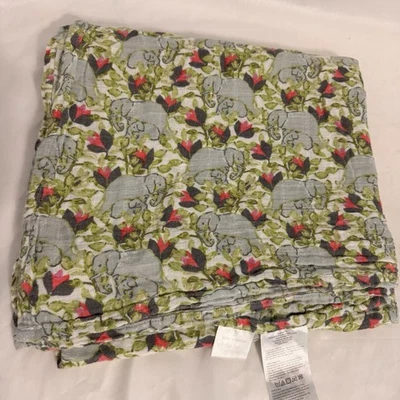 Aden + Anais Gray Elephants Baby Swaddle Pink Green Flowers Cotton Muslin 46x48 - Image 1 of 4