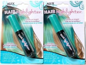 2 Alex Brands Spa 0.34 Oz Hair Highlighter Turquoise Glides On Bright Fast Dry